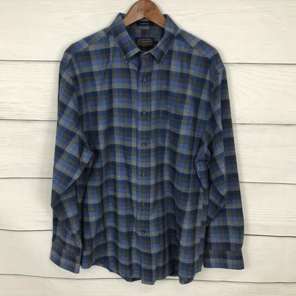Pendleton Other - Pendleton Somerset Button Down Shirt Size L Plaid Blue Gray Wool Blend Mens